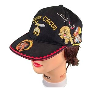 Shriners Shrine Circus Black Red All Over Embroidered Ball Cap Strapback‎ Hat